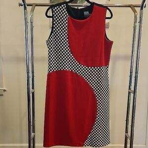 Red and Black Asymmetrical Sheath Midi Dress